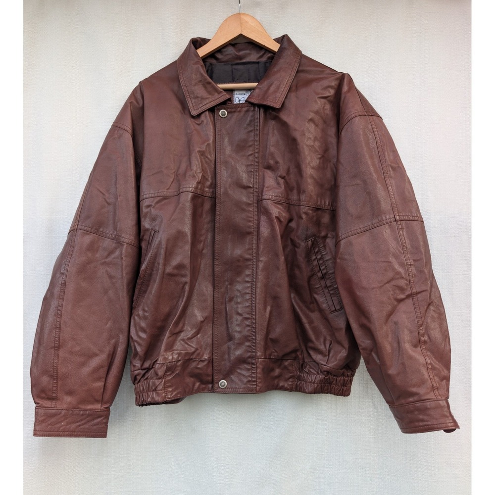 VERA PELLE Vintage Aviator Jacket Mens XL Brown Genuine Leather Bomber Italy